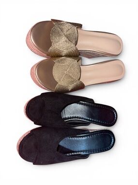 2 pairs Womens Slide Sandals - 1 Gold and 1 Black